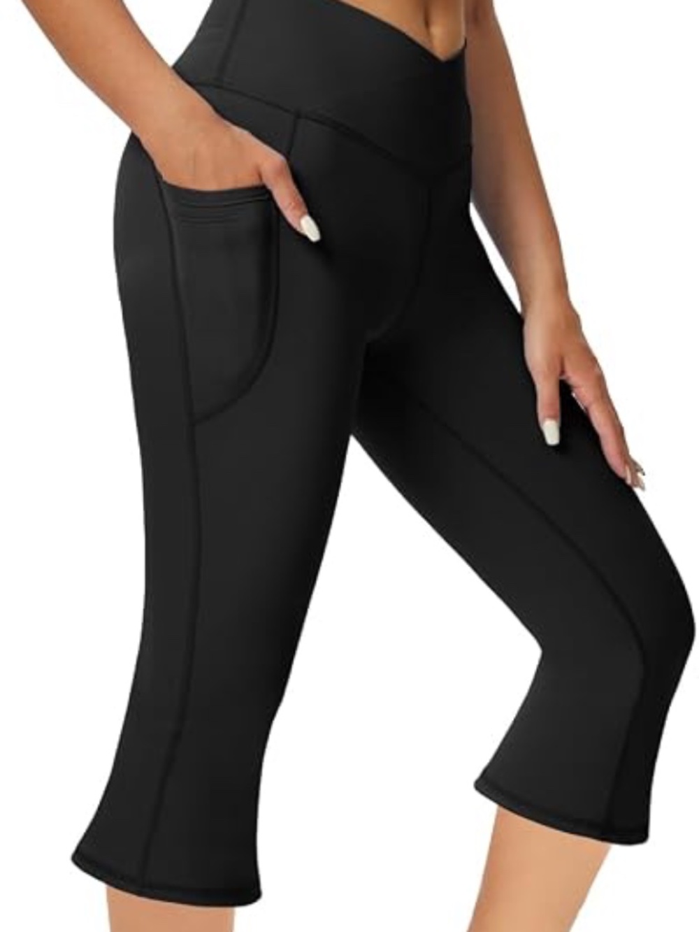 Women's Flare Yoga Capris w/pockets, V-Crossover High Waisted black Large NWOT